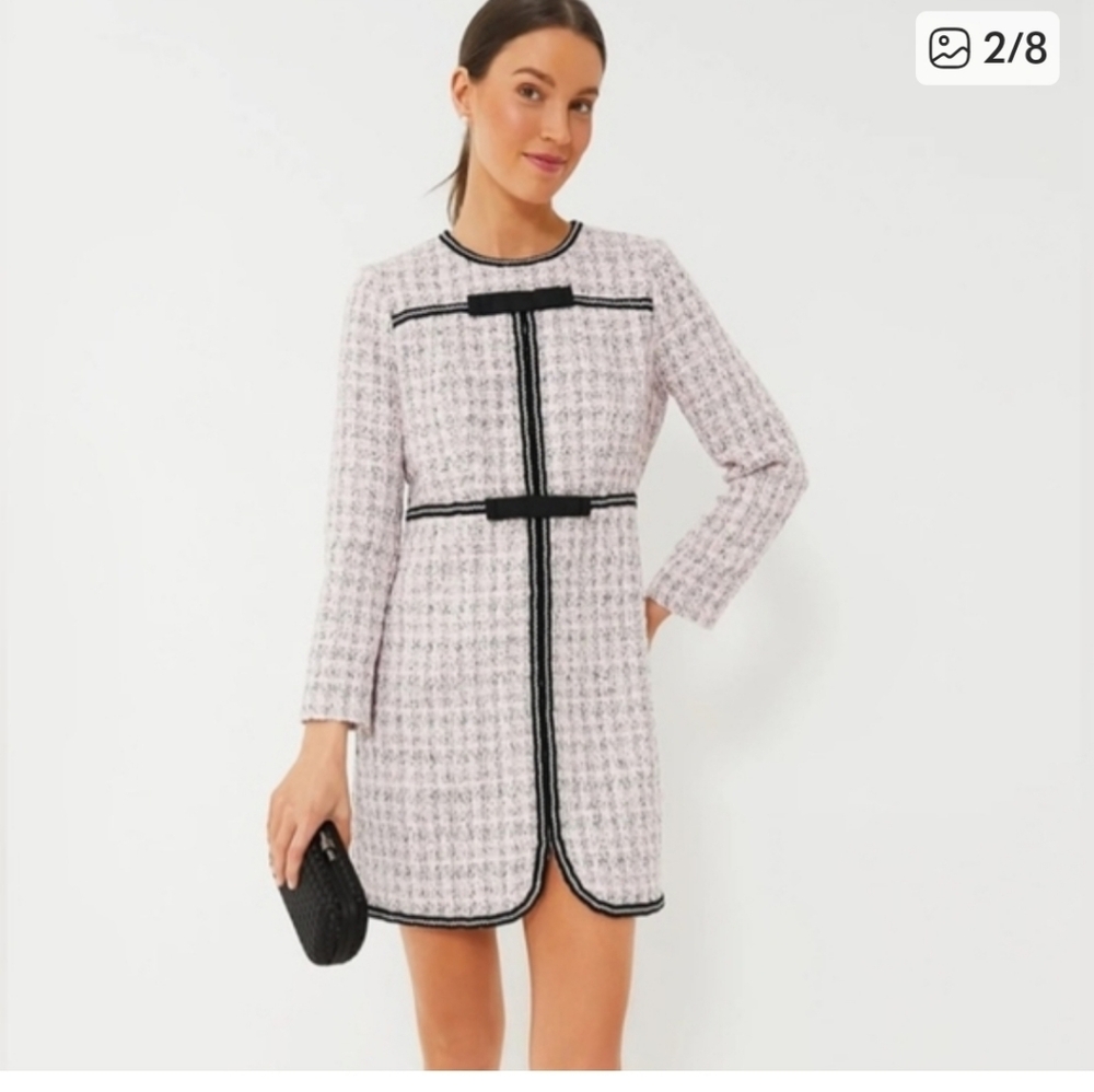 Pomander Place Long Sleeve Tweed Dress with Black Accents